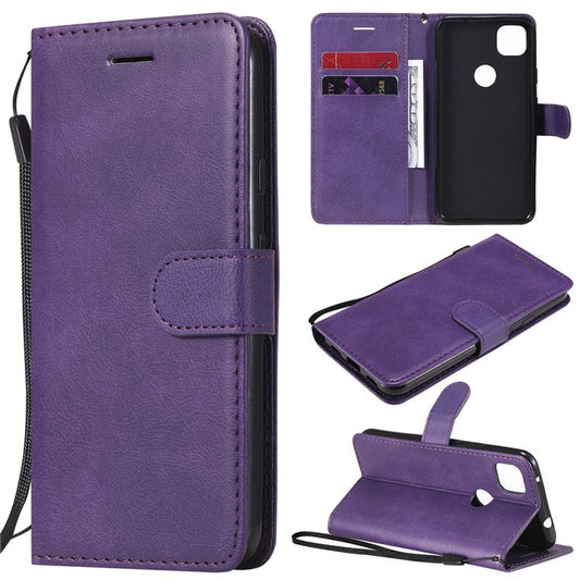 KT Leather Series-2 PU Leather Wallet Stand Case with Handy Strap for Google Pixel 4a - Purple