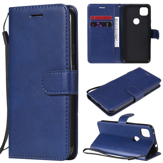 KT Leather Series-2 PU Leather Wallet Stand Case with Handy Strap for Google Pixel 4a - Blue