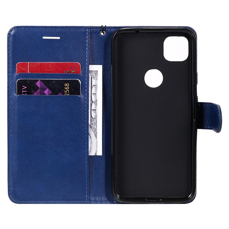 KT Leather Series-2 PU Leather Wallet Stand Case with Handy Strap for Google Pixel 4a - Blue