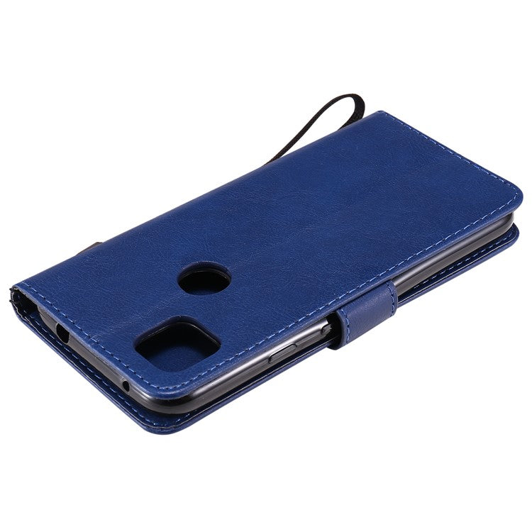 KT Leather Series-2 PU Leather Wallet Stand Case with Handy Strap for Google Pixel 4a - Blue