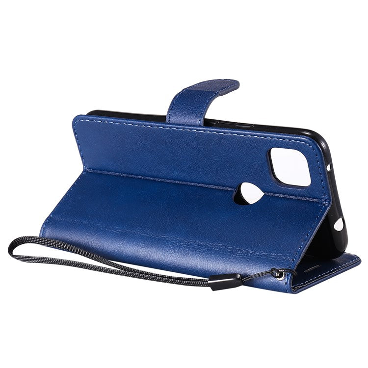 KT Leather Series-2 PU Leather Wallet Stand Case with Handy Strap for Google Pixel 4a - Blue