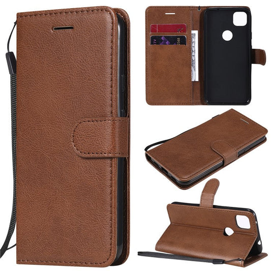 KT Leather Series-2 PU Leather Wallet Stand Case with Handy Strap for Google Pixel 4a - Brown