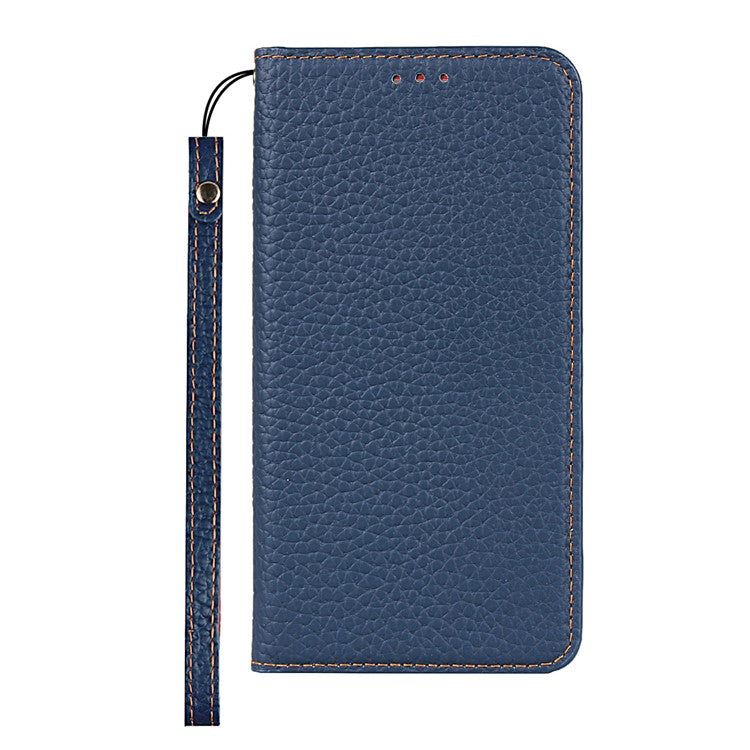 Litchi Skin Genuine Leather Coated TPU Stand Case for Google Pixel 4a - Dark Blue