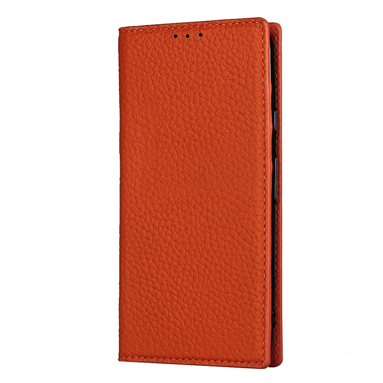 Litchi Skin Genuine Leather Coated TPU Stand Case for Google Pixel 4a - Orange