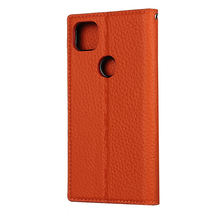 Litchi Skin Genuine Leather Coated TPU Stand Case for Google Pixel 4a - Orange