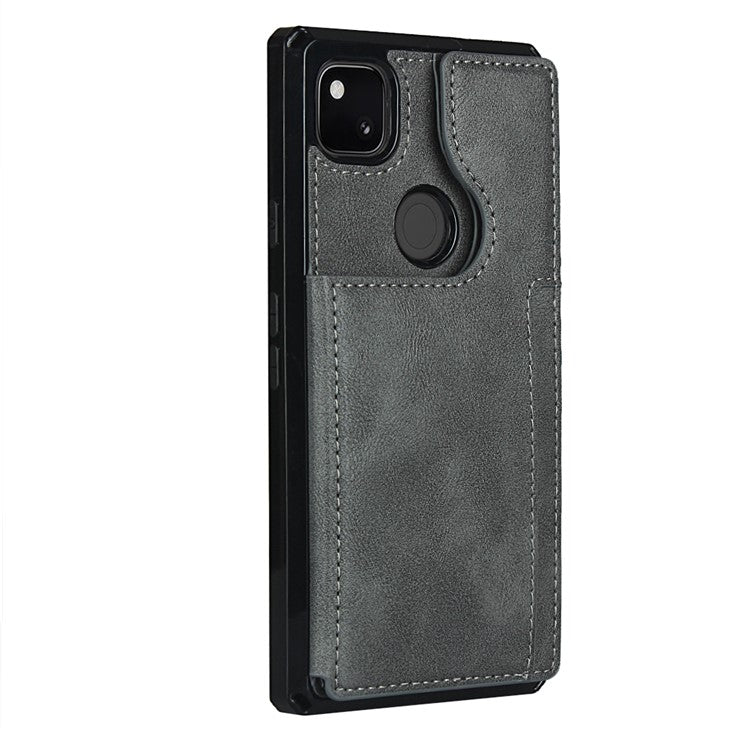 For Google Pixel 4a Button Flip PU Leather Coated TPU Wallet Phone Shell - Grey