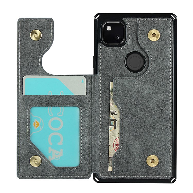 For Google Pixel 4a Button Flip PU Leather Coated TPU Wallet Phone Shell - Grey