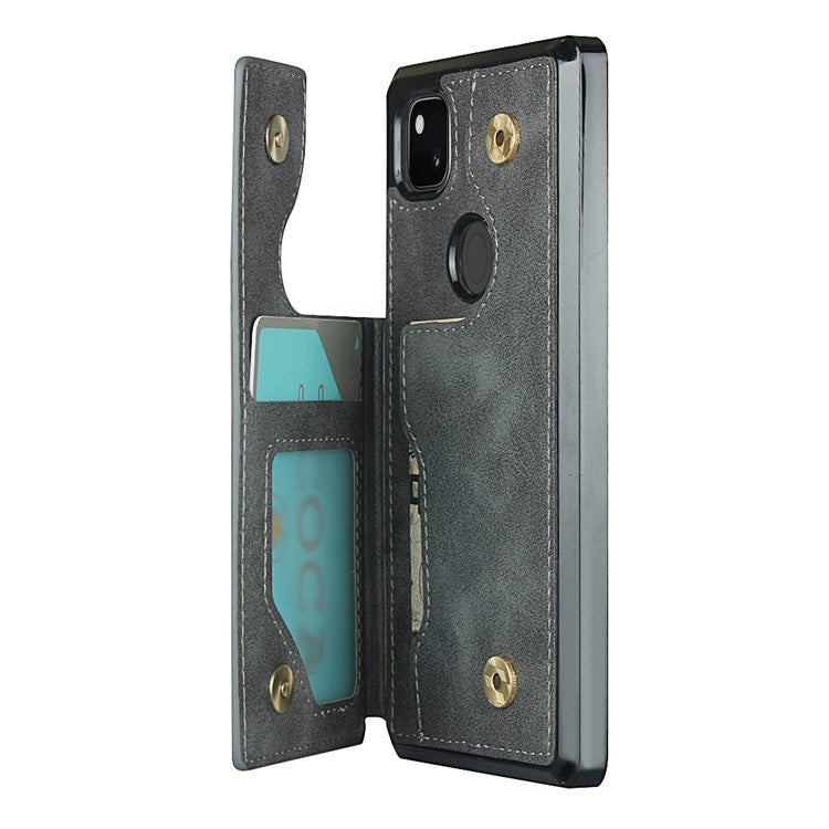 For Google Pixel 4a Button Flip PU Leather Coated TPU Wallet Phone Shell - Grey