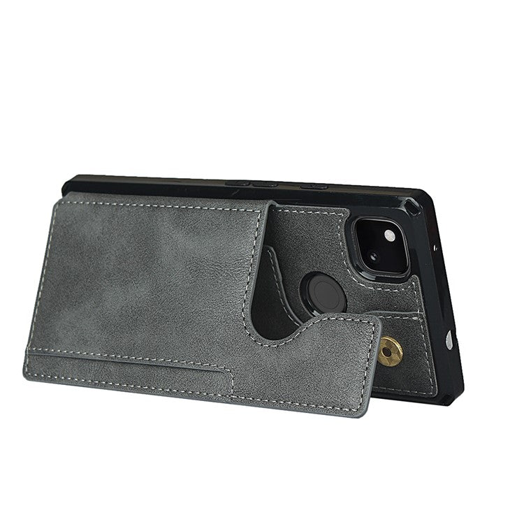 For Google Pixel 4a Button Flip PU Leather Coated TPU Wallet Phone Shell - Grey
