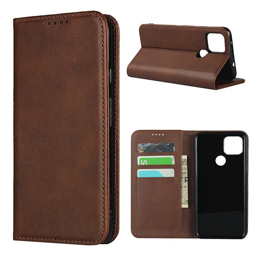 Auto-absorbed Wallet Leather Stand Cover Case for Google Pixel 4a 5G - Dark Brown