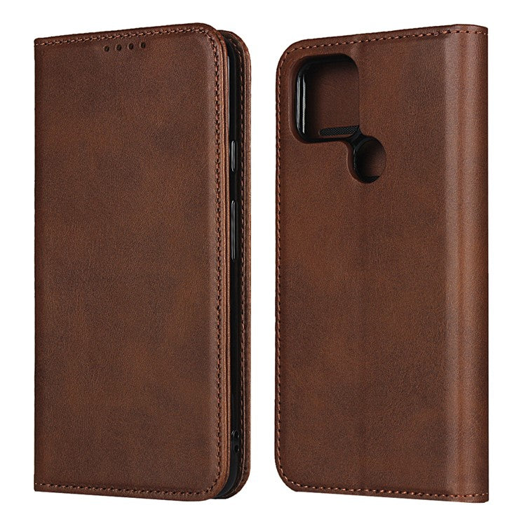 Auto-absorbed Wallet Leather Stand Cover Case for Google Pixel 4a 5G - Dark Brown