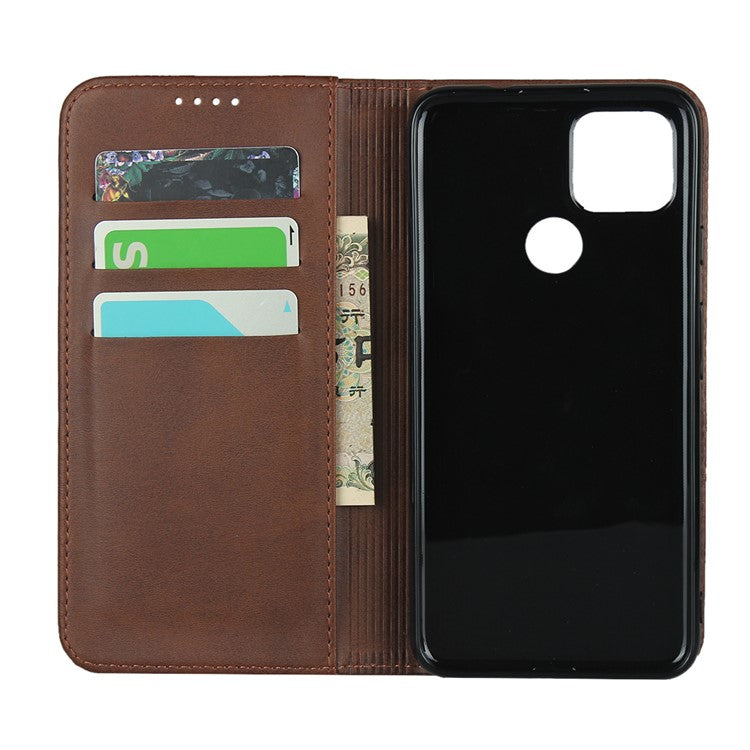 Auto-absorbed Wallet Leather Stand Cover Case for Google Pixel 4a 5G - Dark Brown