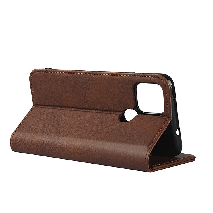 Auto-absorbed Wallet Leather Stand Cover Case for Google Pixel 4a 5G - Dark Brown