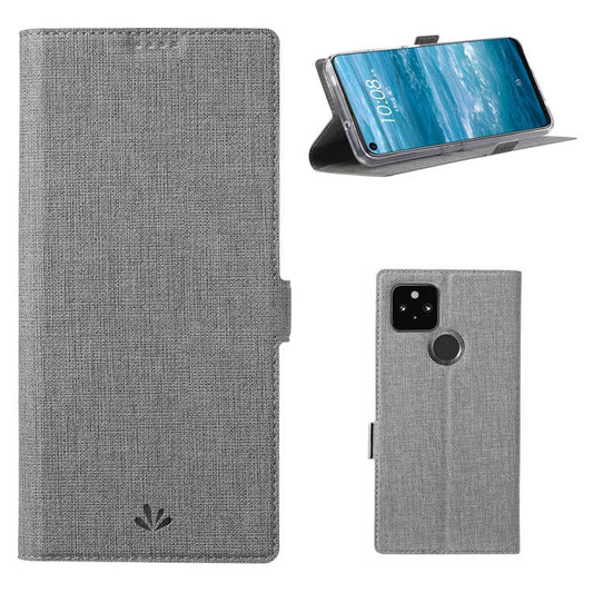 VILI K Series Cross Texture Leather Phone Wallet Stand Cover Case for Google Pixel 5 - Grey