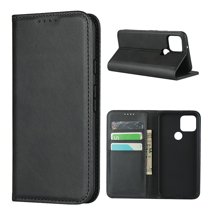 Auto-absorbed Wallet Leather Stand Cover Case for Google Pixel 5 - Black