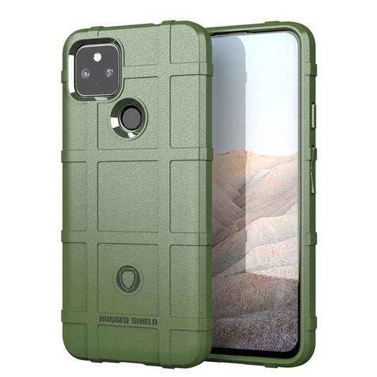For Google Pixel 5a Shock-proof Rugged Square Grid Skin TPU Back Shell - Green