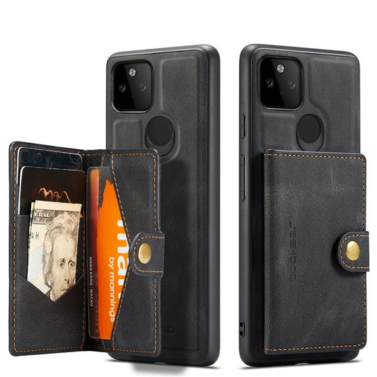 JEEHOOD Magnetic Clasp Wallet Design Detachable 2-in-1 Leather Coated TPU Phone Case for Google Pixel 5a 5G - Black