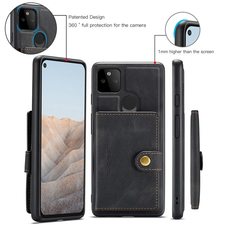 JEEHOOD Magnetic Clasp Wallet Design Detachable 2-in-1 Leather Coated TPU Phone Case for Google Pixel 5a 5G - Black