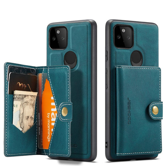 JEEHOOD Magnetic Clasp Wallet Design Detachable 2-in-1 Leather Coated TPU Phone Case for Google Pixel 5a 5G - Green