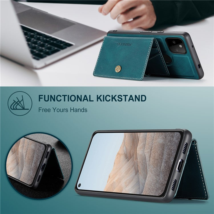 JEEHOOD Magnetic Clasp Wallet Design Detachable 2-in-1 Leather Coated TPU Phone Case for Google Pixel 5a 5G - Green