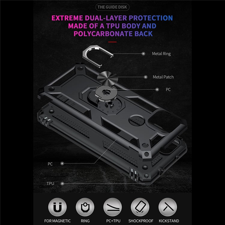 Anti-Fall Hybrid PC + TPU Phone Case Shell with Finger Ring Kickstand for Google Pixel 5a - Black
