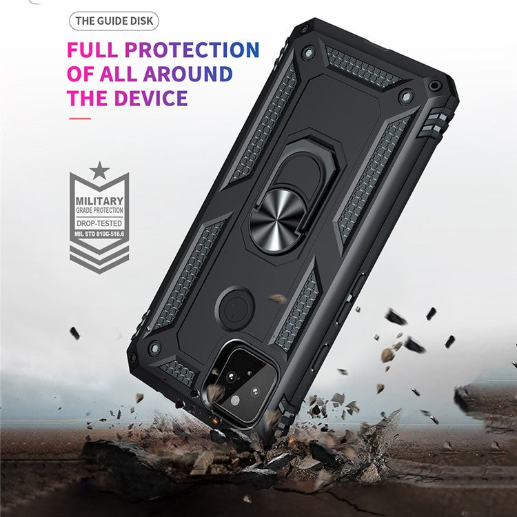 Anti-Fall Hybrid PC + TPU Phone Case Shell with Finger Ring Kickstand for Google Pixel 5a - Black