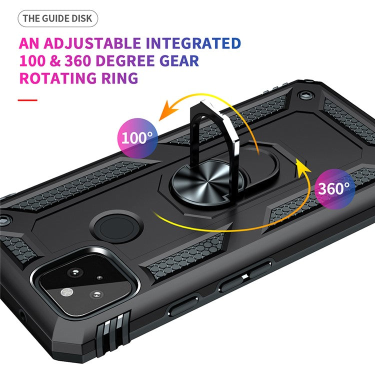 Anti-Fall Hybrid PC + TPU Phone Case Shell with Finger Ring Kickstand for Google Pixel 5a - Black