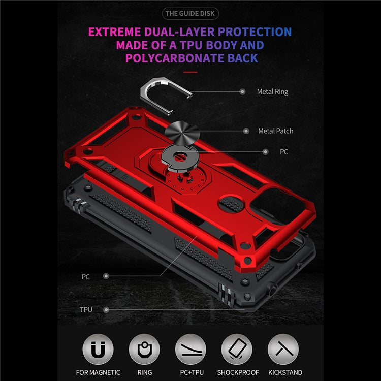 Anti-Fall Hybrid PC + TPU Phone Case Shell with Finger Ring Kickstand for Google Pixel 5a - Red