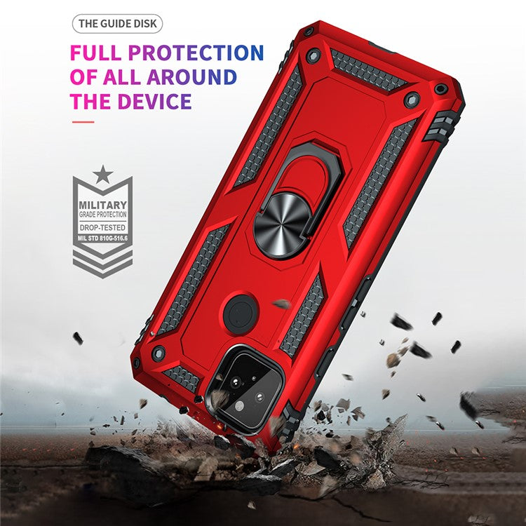 Anti-Fall Hybrid PC + TPU Phone Case Shell with Finger Ring Kickstand for Google Pixel 5a - Red