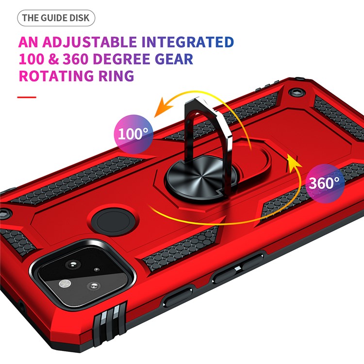 Anti-Fall Hybrid PC + TPU Phone Case Shell with Finger Ring Kickstand for Google Pixel 5a - Red