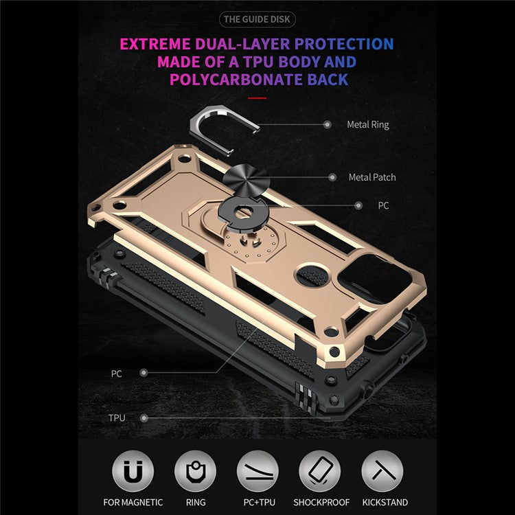 Anti-Fall Hybrid PC + TPU Phone Case Shell with Finger Ring Kickstand for Google Pixel 5a - Gold