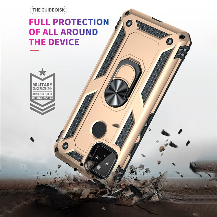 Anti-Fall Hybrid PC + TPU Phone Case Shell with Finger Ring Kickstand for Google Pixel 5a - Gold