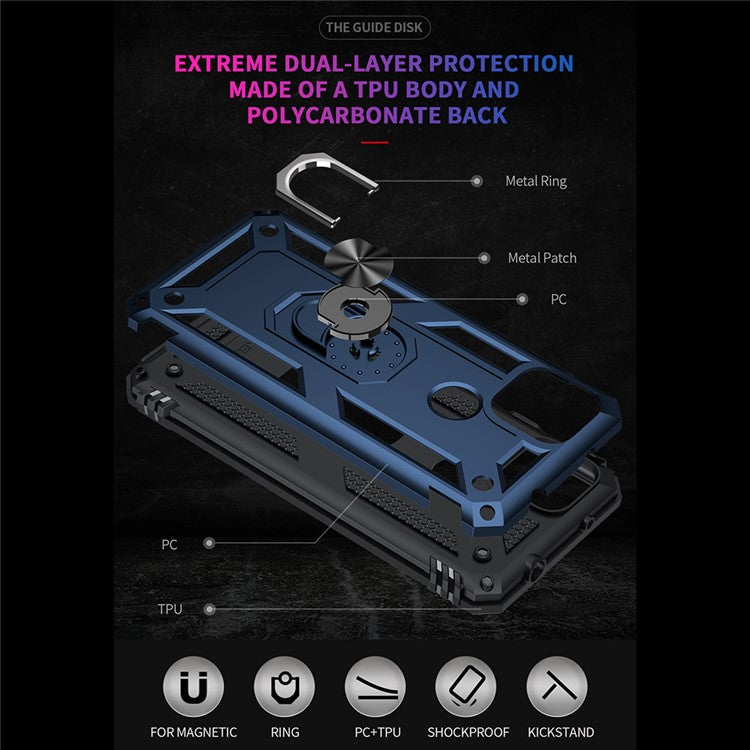 Anti-Fall Hybrid PC + TPU Phone Case Shell with Finger Ring Kickstand for Google Pixel 5a - Blue