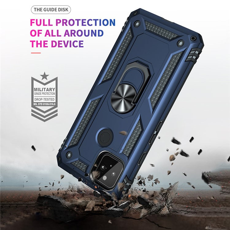 Anti-Fall Hybrid PC + TPU Phone Case Shell with Finger Ring Kickstand for Google Pixel 5a - Blue