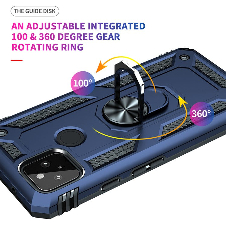 Anti-Fall Hybrid PC + TPU Phone Case Shell with Finger Ring Kickstand for Google Pixel 5a - Blue
