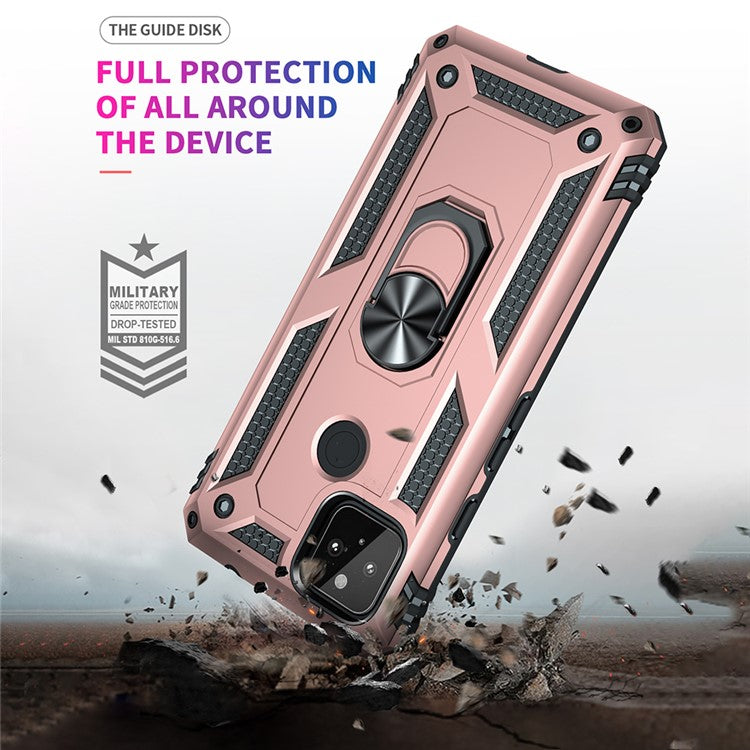 Anti-Fall Hybrid PC + TPU Phone Case Shell with Finger Ring Kickstand for Google Pixel 5a - Rose Gold