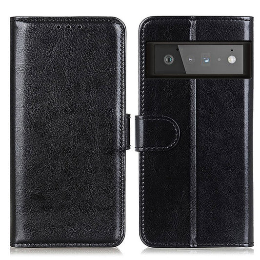 Wallet Design Drop-proof Crazy Horse Skin Leather Phone Stand Protective Shell for Google Pixel 6 Pro - Black