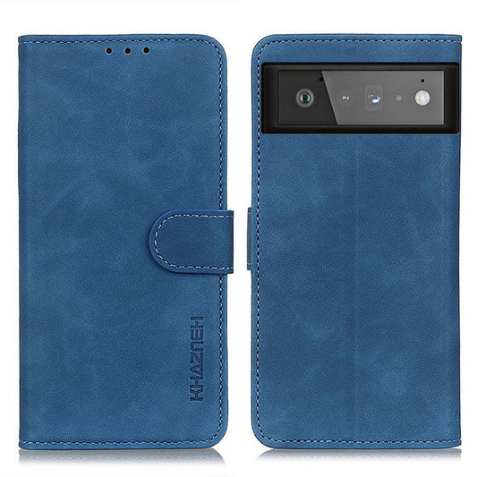 KHAZNEH for Google Pixel 6 PU Leather Phone Case Vintage Style Wallet Stand Flip Cover - Blue