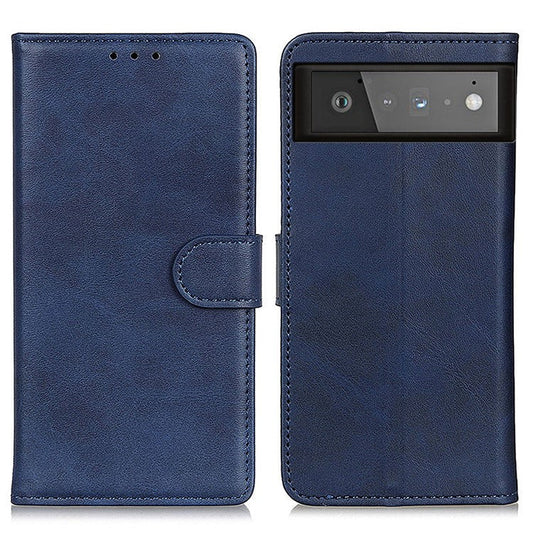PU Leather Wallet Stand Phone Protection Shell Cover Case for Google Pixel 6 - Blue