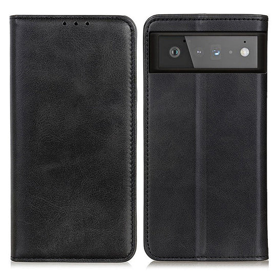 Auto-absorbed Split Leather Wallet Shell Case for Google Pixel 6 - Black
