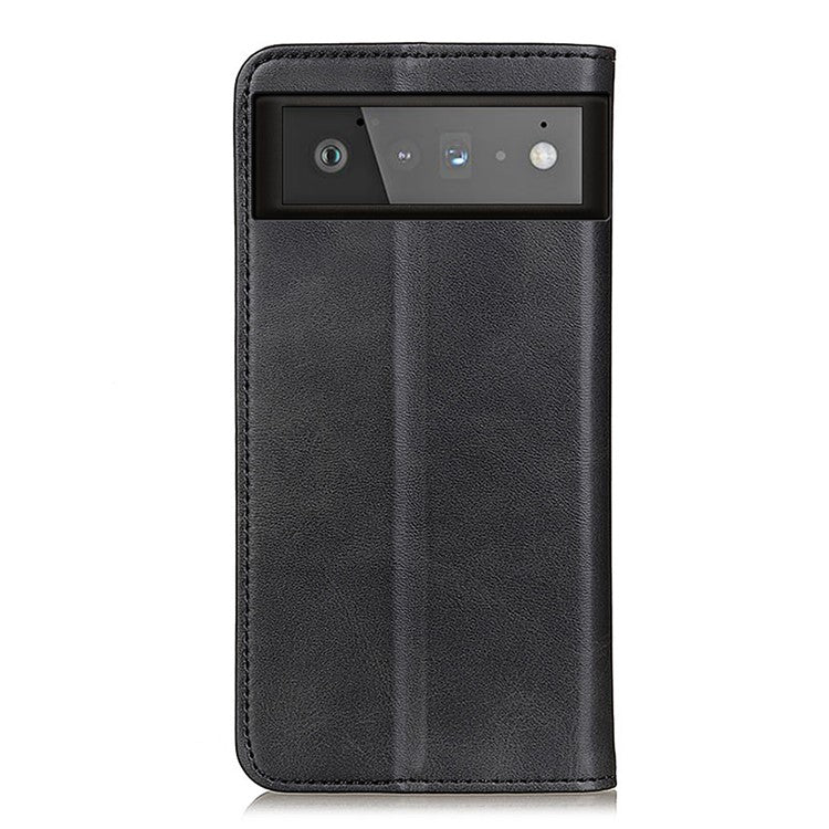 Auto-absorbed Split Leather Wallet Shell Case for Google Pixel 6 - Black