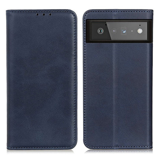Auto-absorbed Split Leather Wallet Shell Case for Google Pixel 6 - Blue