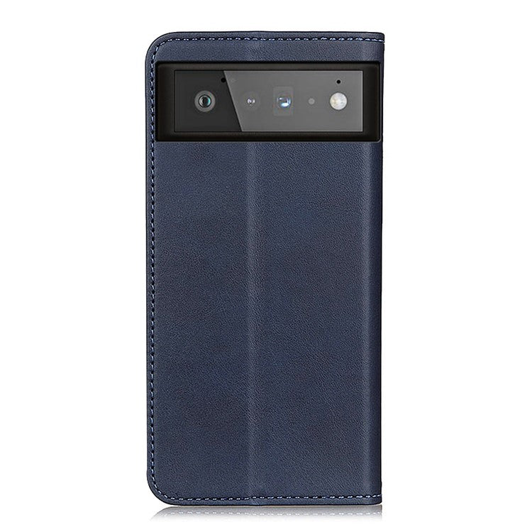 Auto-absorbed Split Leather Wallet Shell Case for Google Pixel 6 - Blue