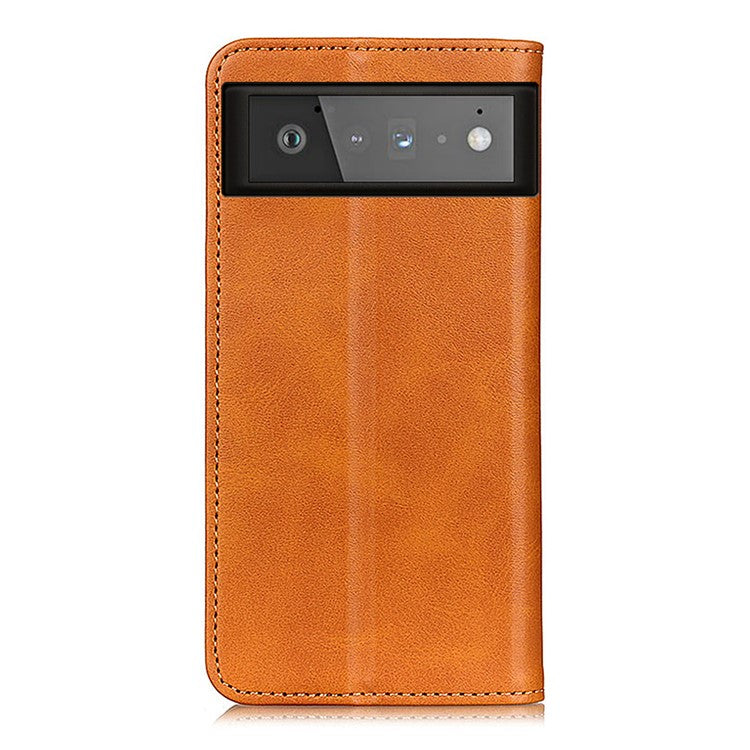 Auto-absorbed Split Leather Wallet Shell Case for Google Pixel 6 - Brown