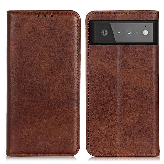 Auto-absorbed Split Leather Wallet Shell Case for Google Pixel 6 - Coffee
