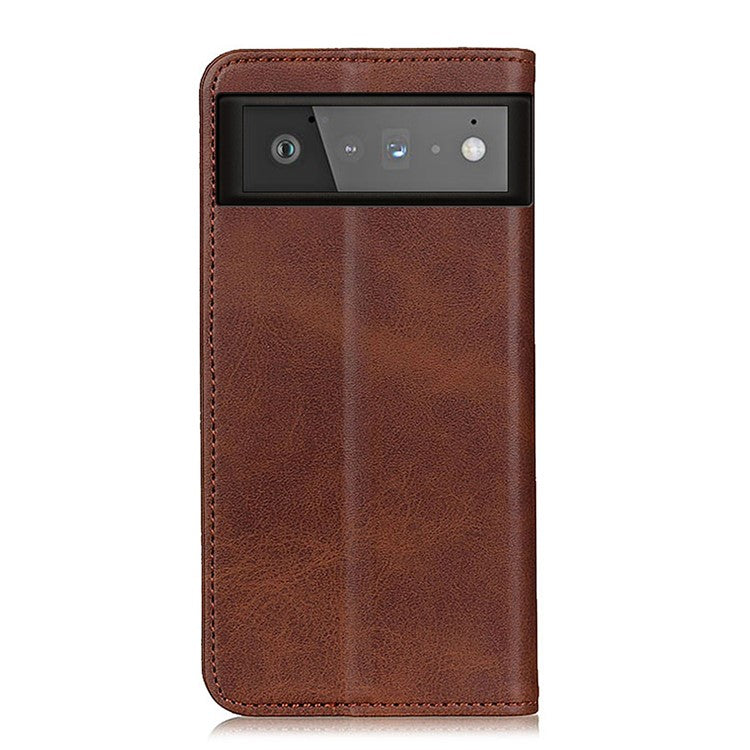 Auto-absorbed Split Leather Wallet Shell Case for Google Pixel 6 - Coffee