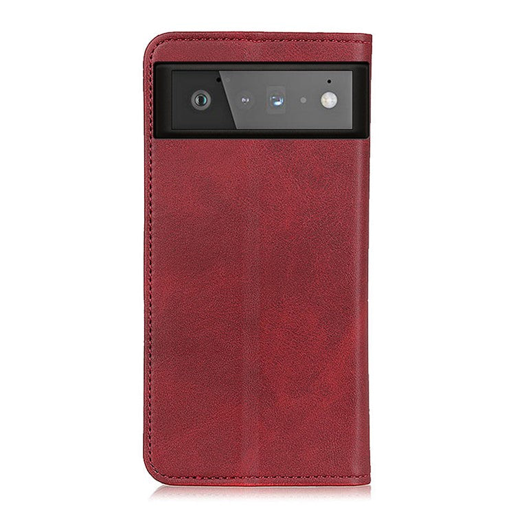 Auto-absorbed Split Leather Wallet Shell Case for Google Pixel 6 - Red