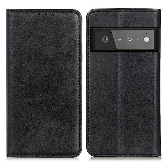 Auto-absorbed Split Leather Wallet Case for Google Pixel 6 Pro - Black
