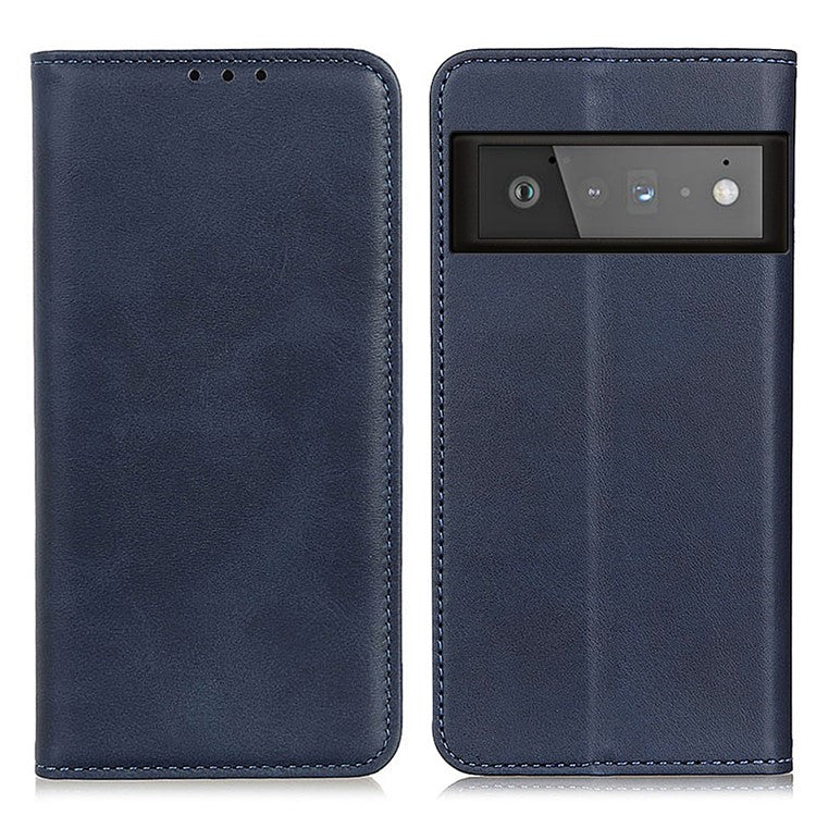 Auto-absorbed Split Leather Wallet Case for Google Pixel 6 Pro - Blue
