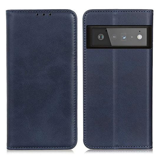 Auto-absorbed Split Leather Wallet Case for Google Pixel 6 Pro - Blue